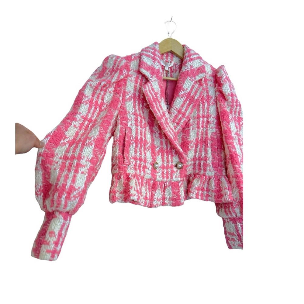 LoveShackFancy Braelynn Crop Wool Tweed Jacket in Majestic Pink, Size Medium NWT - Picture 7 of 15